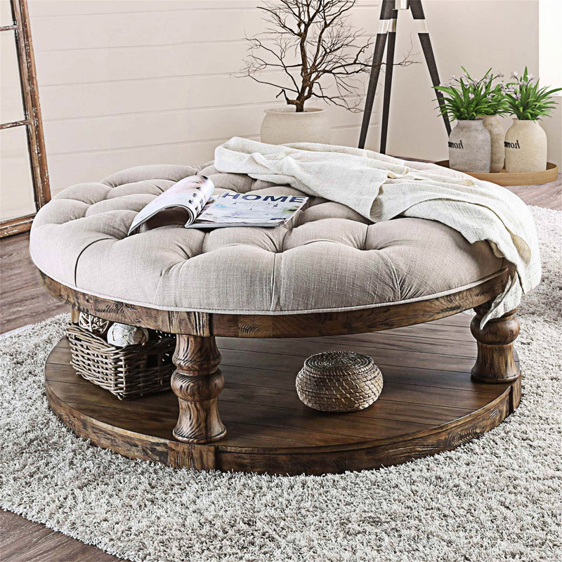 Round Wooden Coffee Table, Antique Dark Oak