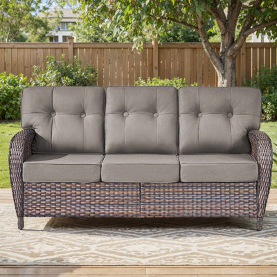 Patio Outdoor 3-Seat Sofa, Outdoor Conversation Furniture, All-Weather Rattan Couch With Cushion