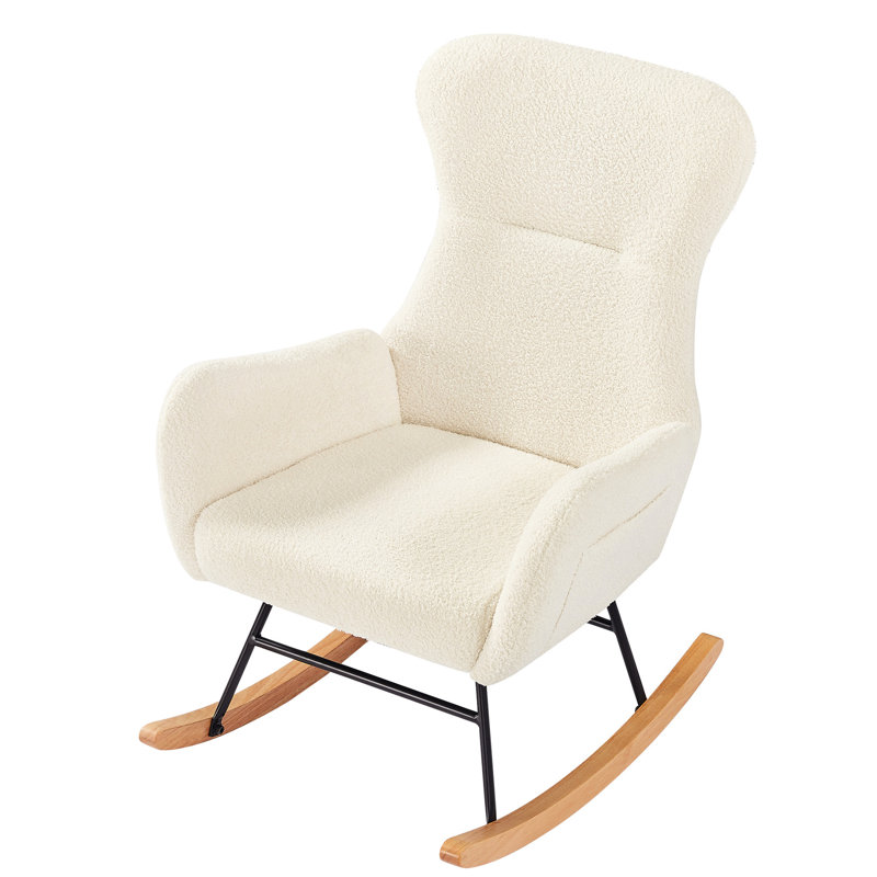 Chaise berçante en tissu blanc crème avec structure en métal
