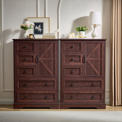Farmhouse 47.2 '' H 5 Drawer Bedroom Dresser with Door, Wood Rustic Tall Chest of Drawers for Bedroom, Closet Storage for Bedroom