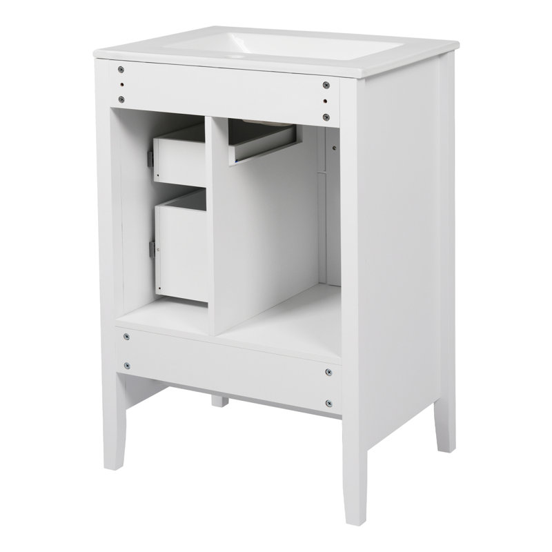 24 Inch Bathroom Vanity with Sink, Soft-close Cabinet and Drawers, Retro Metal Handles, White / Black