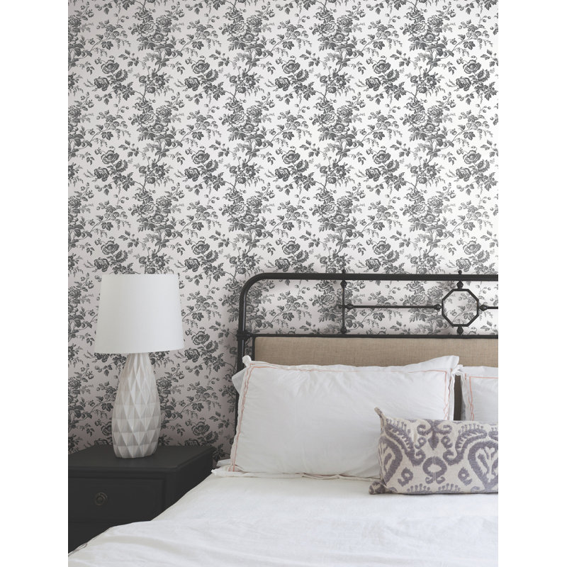 Anemone Toile Wallpaper Roll, Black