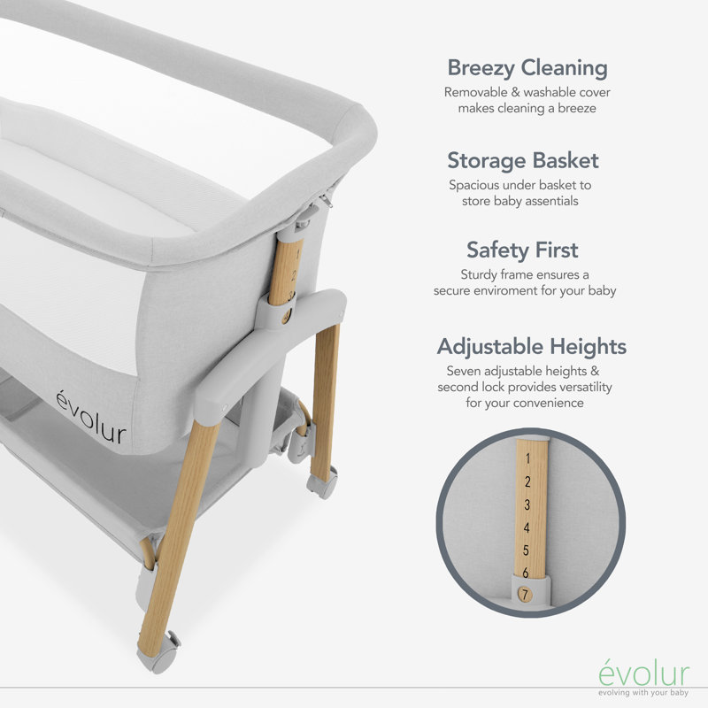 Berceau portable avec roues Evolur Lullaby, Gris