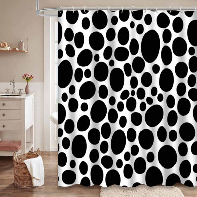 Rideau de douche abstrait à pois noirs avec 12 crochets