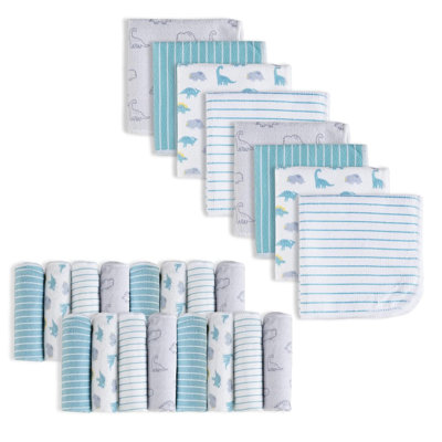 Débarbouillettes pour bébé, 24 débarbouillettes très douces et ultra absorbantes, serviettes de toilette et débarbouillettes unisexes pour garçons, visage et corps, 9 x 9 dinosaures