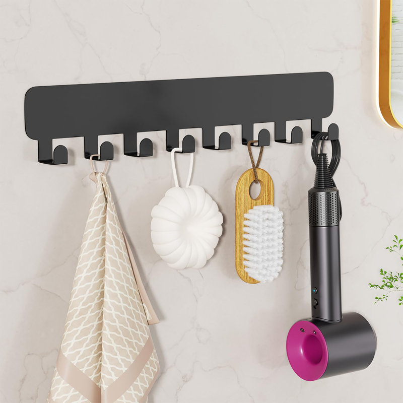 Metal Wall Organizer with Key Hooks, Black