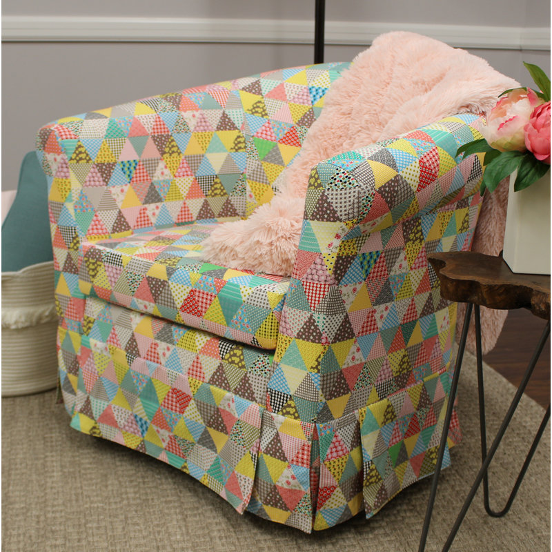 Hepler Upholstered Barrel Chair, Blue/Yellow/Peach