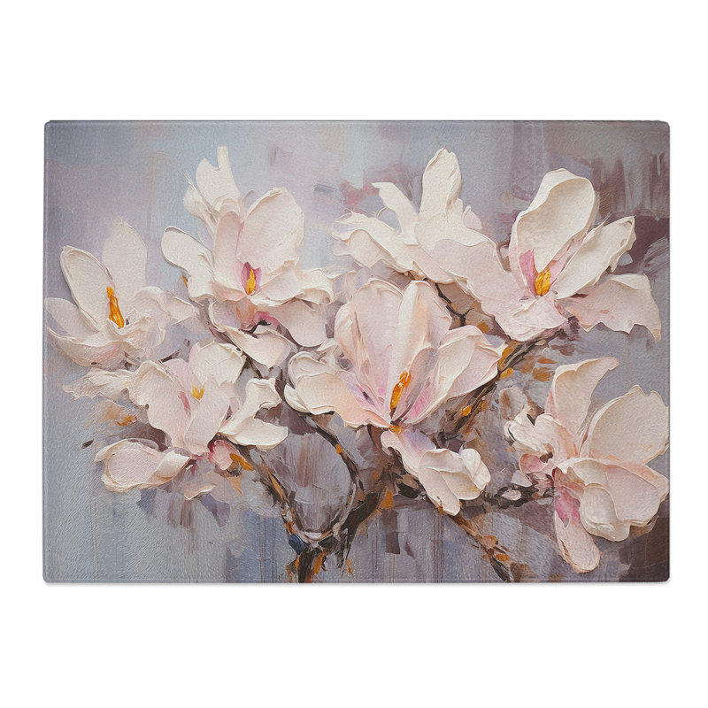 Magnolia Flower Gestural  Glass Chopping Board