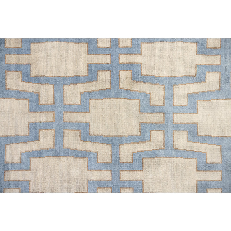 Della Hand Knotted Wool Geometric Area Rug, Runner 3' x 10', Blue