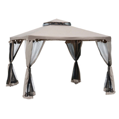 Patio Gazebo, Outdoor Canopy Shelter With 2-Tier Roof And Netting, Steel Frame For Garden, Lawn, Backyard, And Deck