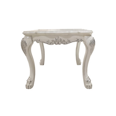 Table de bout carrée en bois, blanc os, sans rangement, pièce blanche de conception transitionnelle avec pieds surdimensionnés, élément de style traditionnel