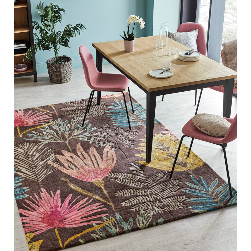Yasuni Floral Area Rug in Brown/Red/Yellow, Rectangle 5'7" x 7'10"