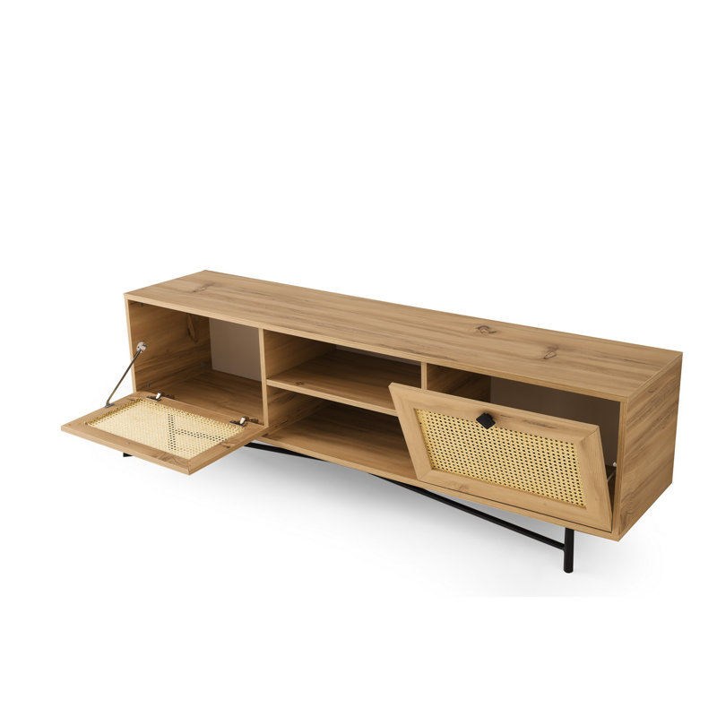 Meuble télé élégant, finition chêne et noir, 70,9 po x 23,6 po x 15,7 po | 100% panneau de particules enduit de mélamine, 0,7 po d'épaisseur | Plusieurs tablettes, à fixation murale, parfaites pour les décors bohémiens, industriels et rustiques