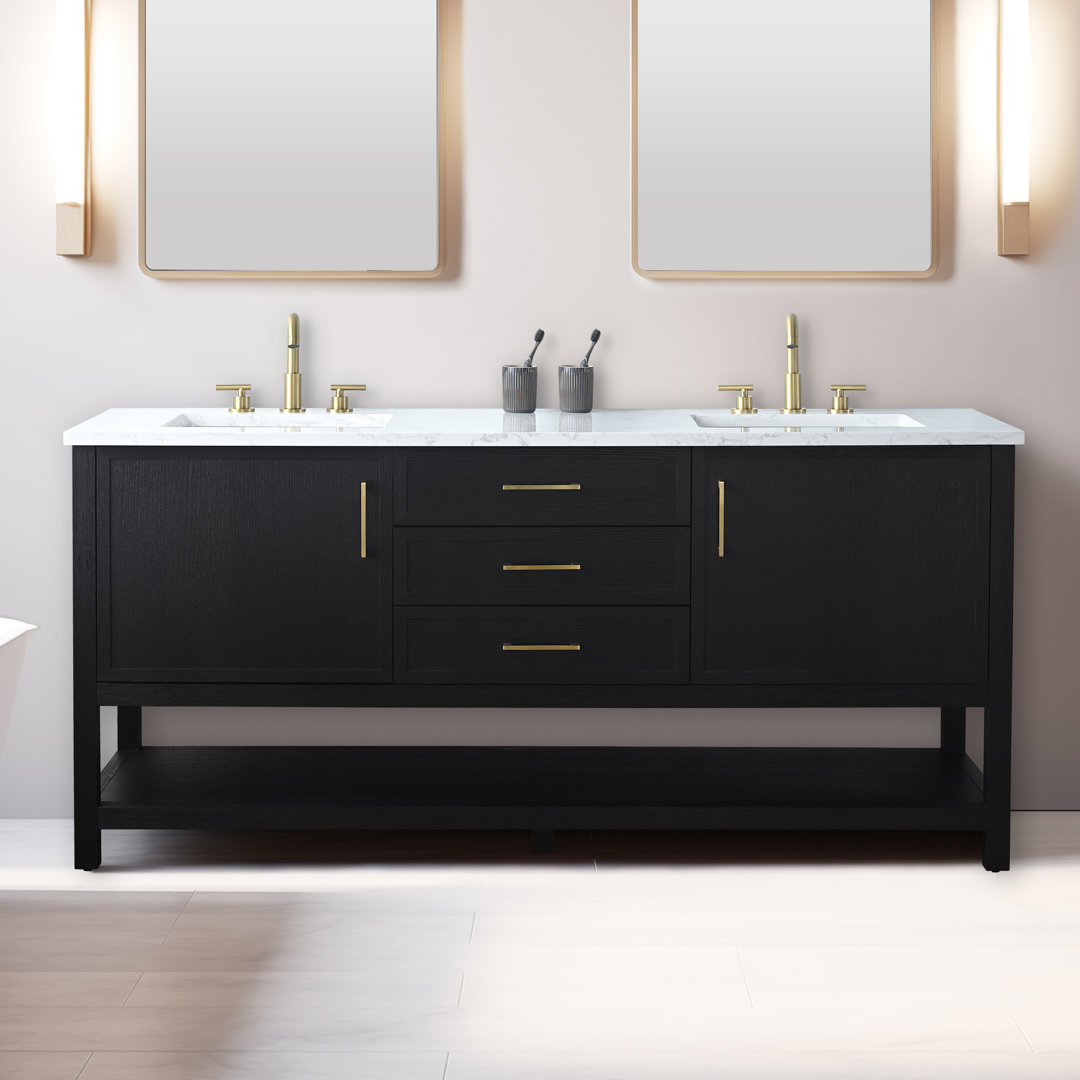 Stratford 72'' Double Bathroom Vanity with Engineered Stone Top Willa Arlo™ Interiors Base
