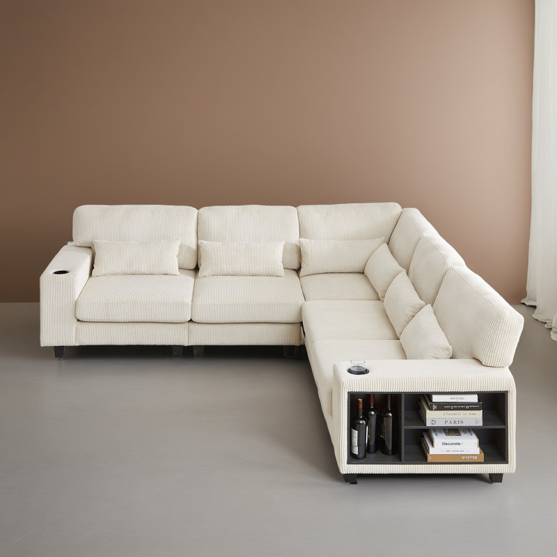 Canapé-lit modulaire 5 pièces pour salon, Velours côtelé beige