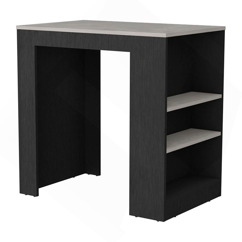 Portree Kitchen Island with 3-Side Shelves, White/Black