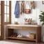 Banc de rangement pour chaussures en bois 55,1 pouces avec siège rembourré et tablette de rangement pour chaussures