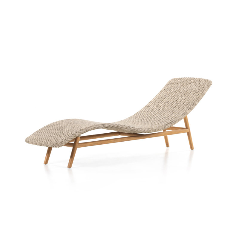 Portia Outdoor Teak Chaise Lounge, Natural Teak, White