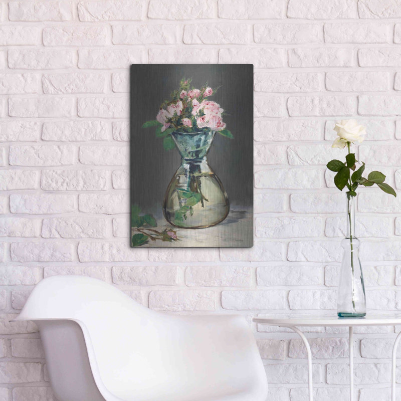 «Watercolor Pink Roses» par Lettered & Lined, art mural en métal, H 24 po x l 16 po