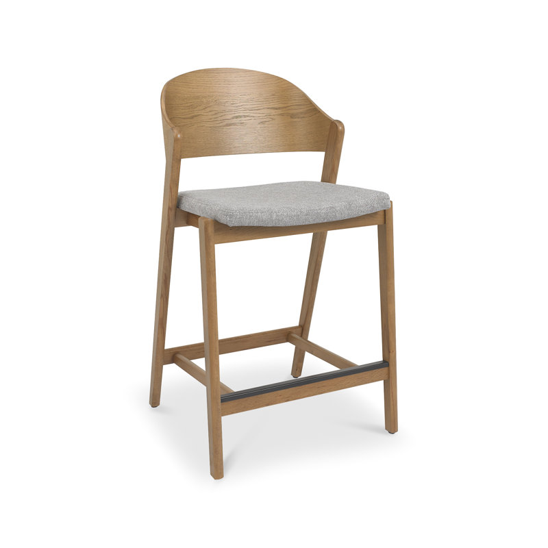 Upholstered Counter Stool with Solid Wood Frame, Medium Wood