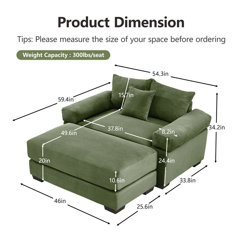 Canapé modulaire surdimensionné 54,3 po Cloud, Vert