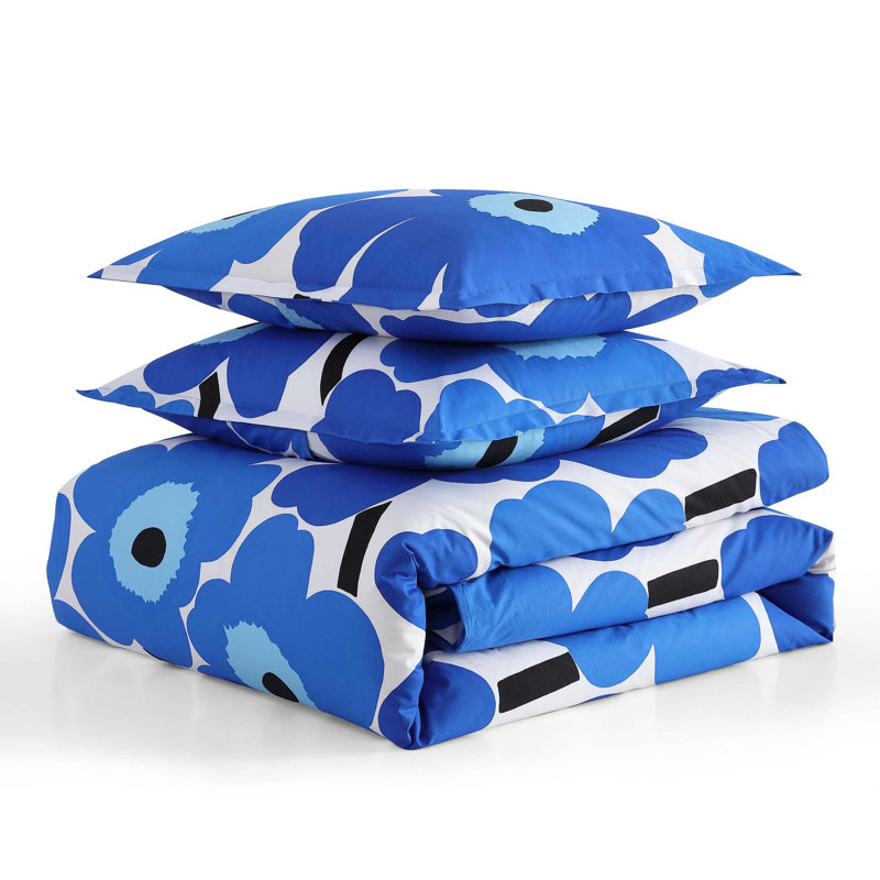 Mairmekko Unikko Blue Cotton Reversible Duvet Cover Set