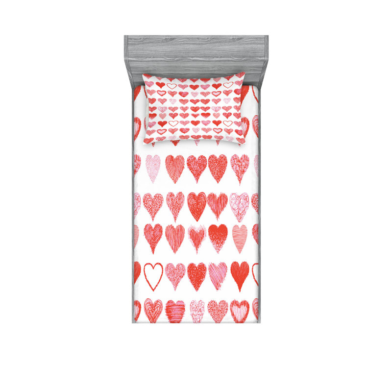 Drap-housse et coussin décoratif Ambesonne Saint-Valentin Vermillon rose blanc