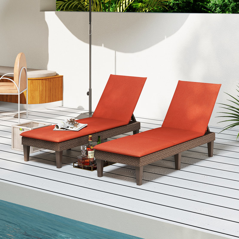 Fauteuil inclinable 2PCS avec dossier réglable à 3 positions et coussin brun et orange, Orange, Brun