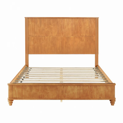 Cadre de lit en bois massif, cadre de lit plateforme avec tête de lit, grand lit en bois naturel, aucun sommier nécessaire