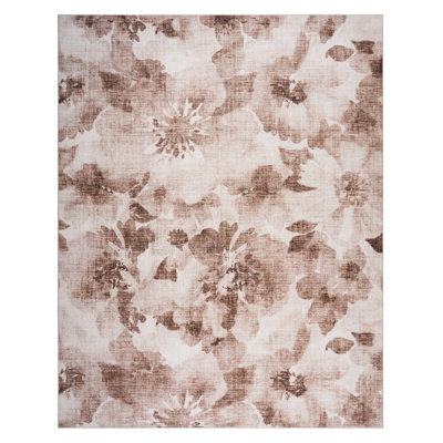 HGTV Chubbuck Machine Washable Indoor Rug, Printed Soft Flannel Polyester with Non-Slip Backing, Jania Tan 9x13