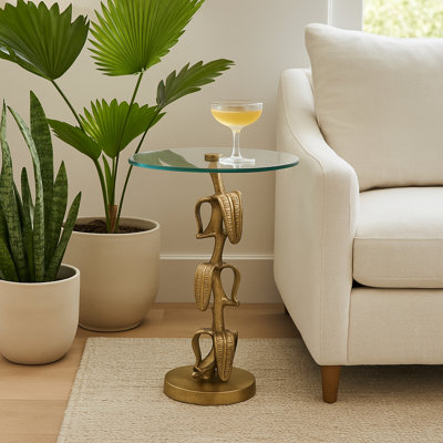 Table de bout décorative ronde en métal et en verre Rejanae