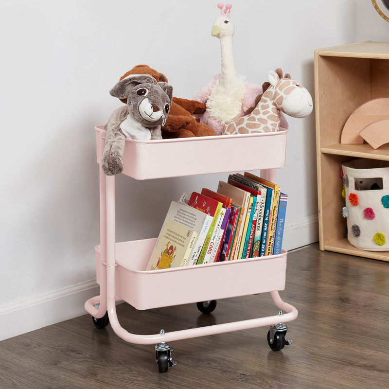 ECR4Kids Pink 2-Tier Metal Rolling Utility Cart