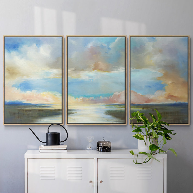 Dawn Breaks, encadré sur toile, 3 pièces, H 24 po x l 48 po, Naturel