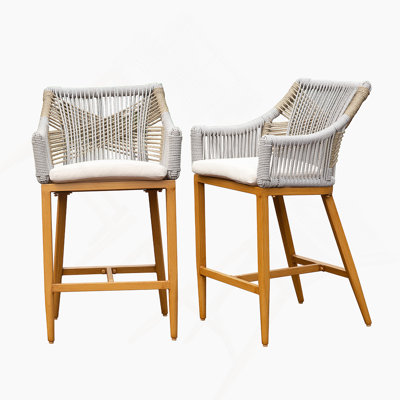 Ensemble de 2 tabourets de bar, chaises de bar d'extérieur à hauteur de comptoir avec accoudoirs et dossier, aluminium