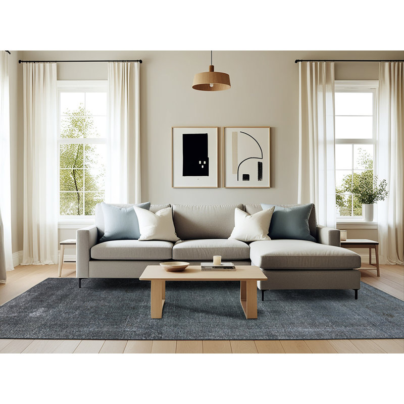 Tapis gris à motif abstrait Huckabee, Rectangle 6 pi x 9 pi