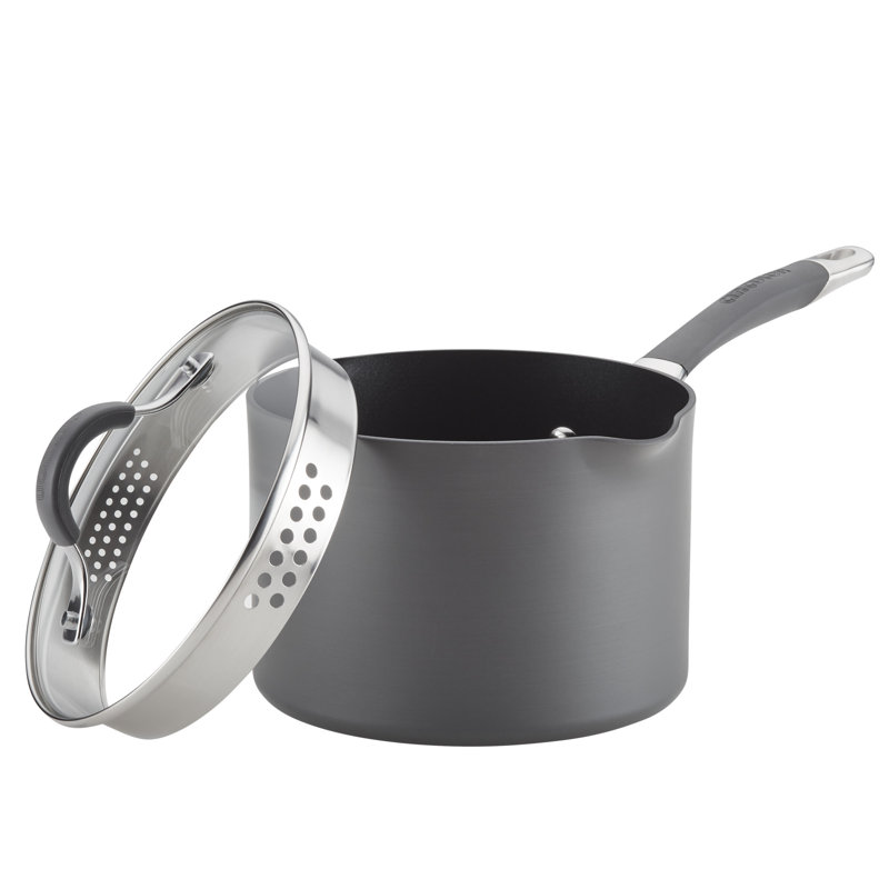 Circulon Radiance Hard-Anodized Nonstick Saucepan with Straining Lid, 3-Quart