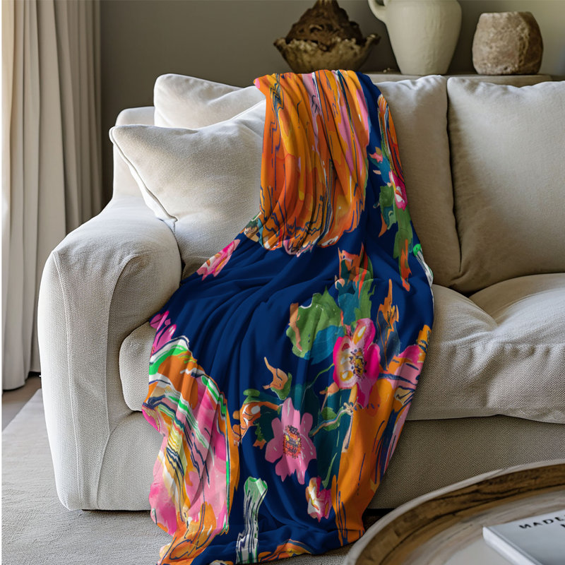Motif de balise maritime - 1 pièce Sherpa Premium, L 60 po x L 80 po, Élégantes citrouilles florales