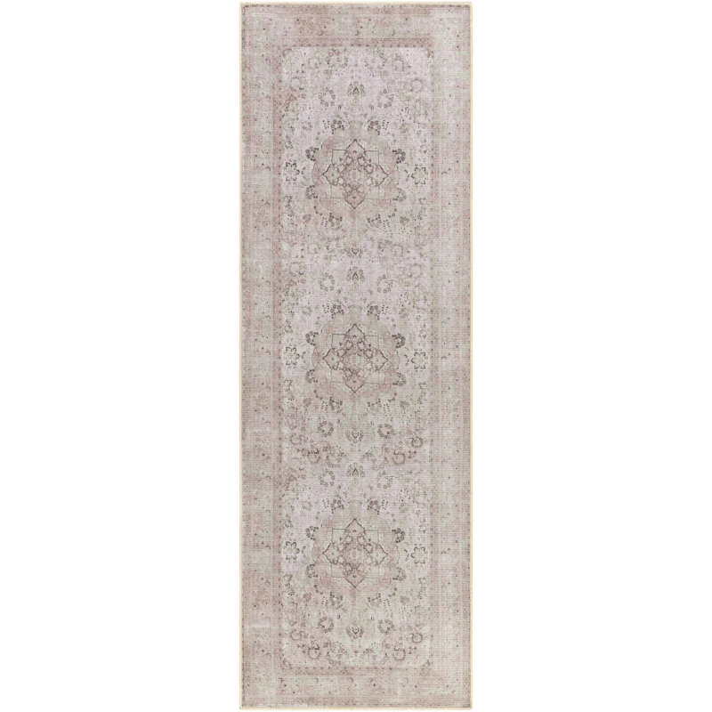 Cyrie Machine Washable Medallion Cream Area Rug, Runner 2'7" x 10'