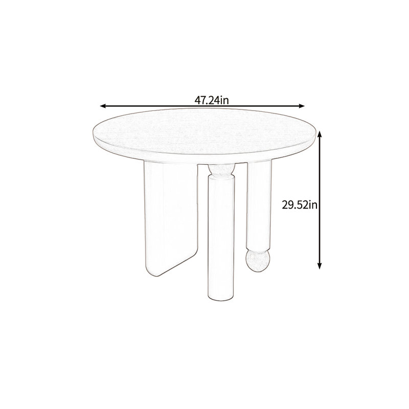 Table de salle à manger classique et stable en bois massif, H 29,52 po x L 47,24 po x l 47,24 po