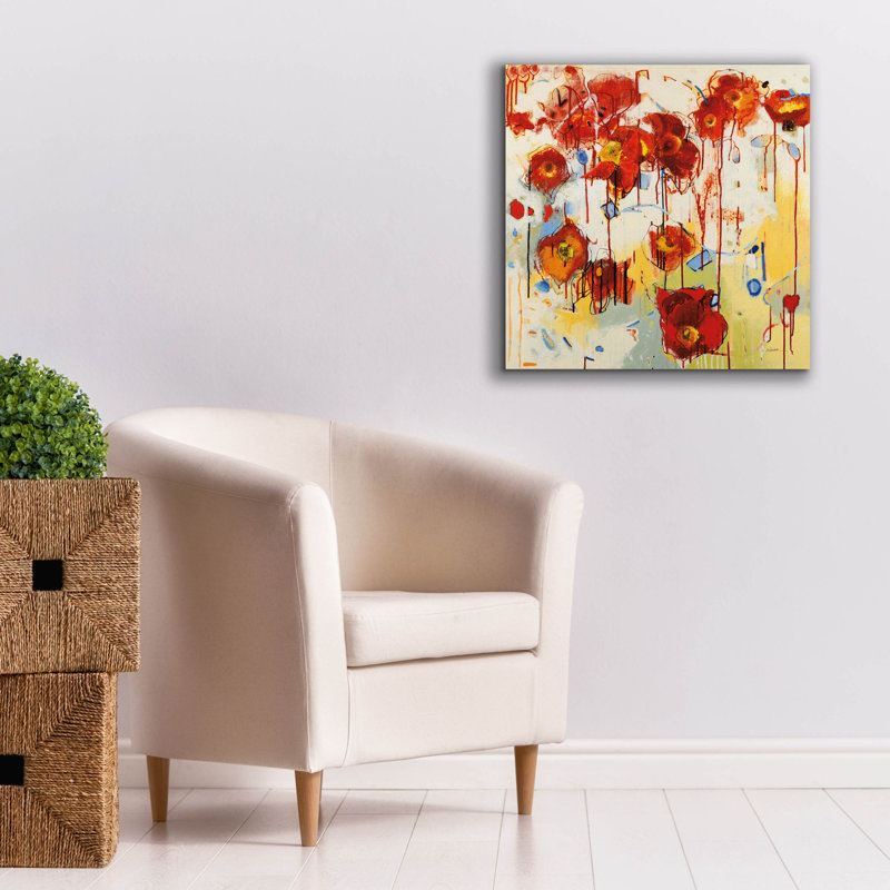 «Red Poppy Chaos» par Shirley Novak, art mural sur toile, H 26 po x l 26 po x P 1,5 po