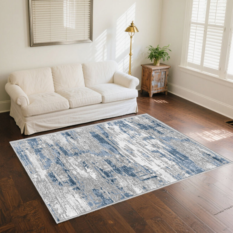 Tapis oriental bleu et gris Bimlesh, Rectangle 5 pi x 8 pi