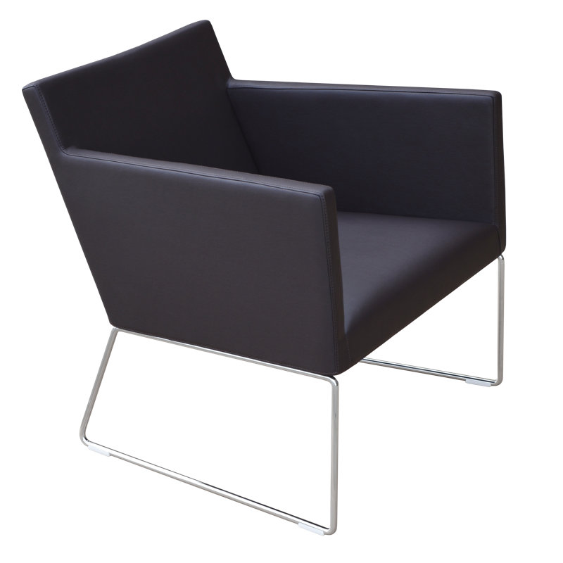 Harput Wire Lounge Armchair, Grey Faux Leather, Walnut