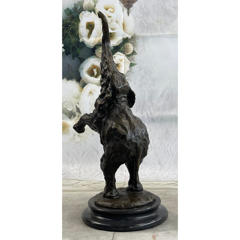 STATUE DE SCULPTURE EN BRONZE HAPPY ELEPHANT STATUE D'ART DÉCOR BASE DE MARBRE DE Figurine DECO