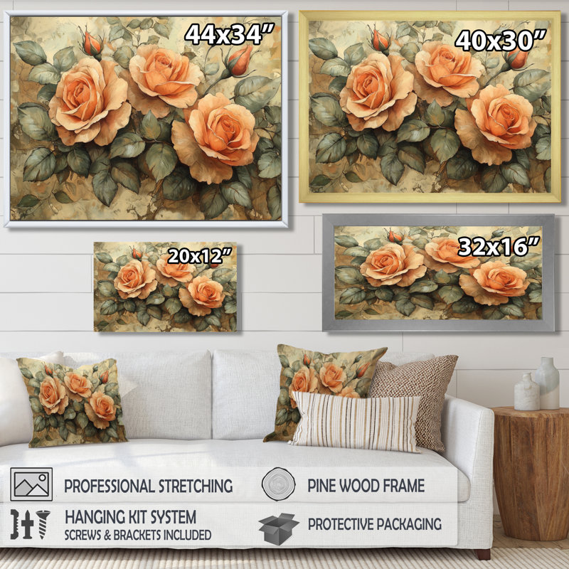 Roses, tons de terre, fleurs II, Reproduction encadrée d'une seule photo sans pass, Argent argent, H 24 po x l 32 po
