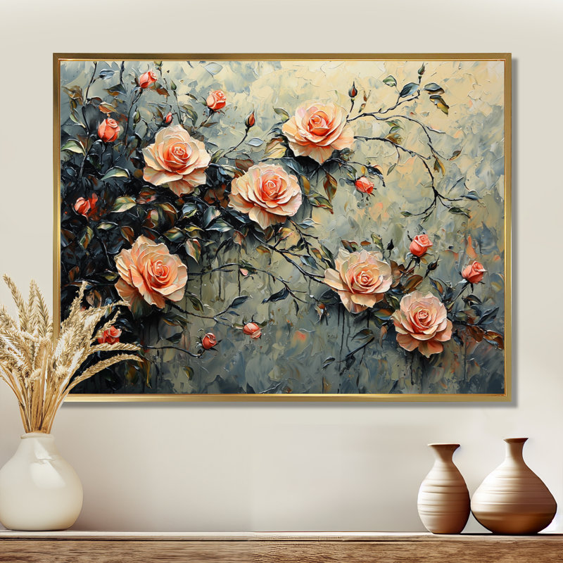 Roses, fleurs, parfum de sérénité III - roses, art mural sur toile, Impression encadrée flottante sans passe-partout, Doré