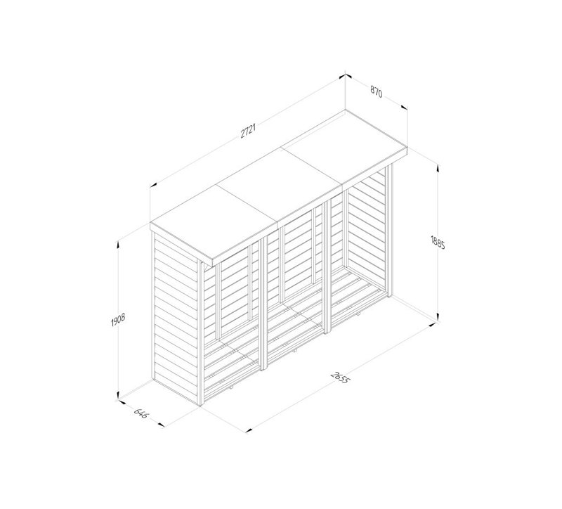 272.1cm W x 87cm D Wood Log Store
