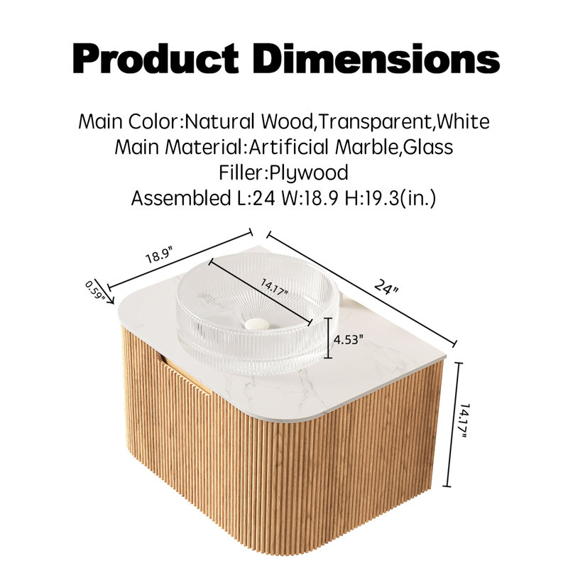 24" Bathroom Vanity With Sink, White, Yellow, 24"
