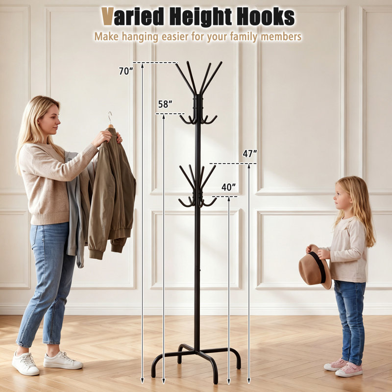 Steel Freestanding 16 - Hook Coat Rack