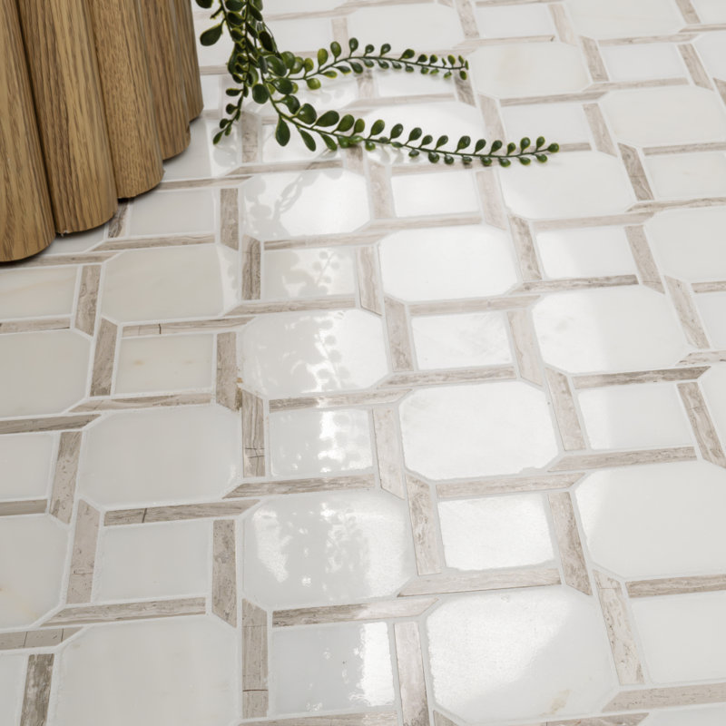Chateau Lace Geometric 12 in. x 12 in. Polished Marble Mosaic Floor and Wall Tile