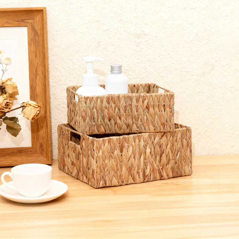 Water Hyacinth Storage Basket with Handles, 14cm H x 31.5cm W x  22cm D